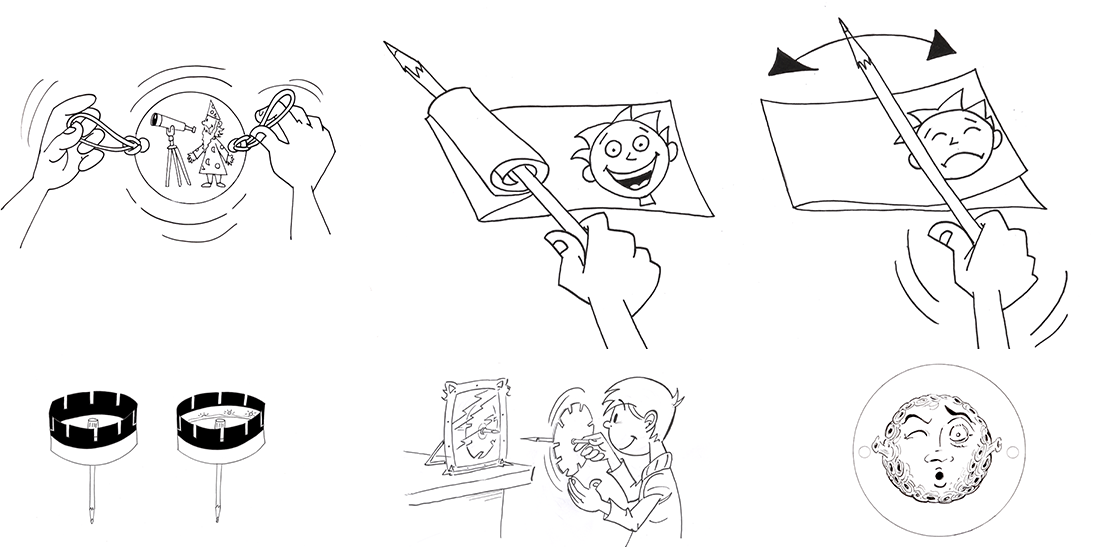 Dessins montrant la contruction d'un Thaumatrope en papier